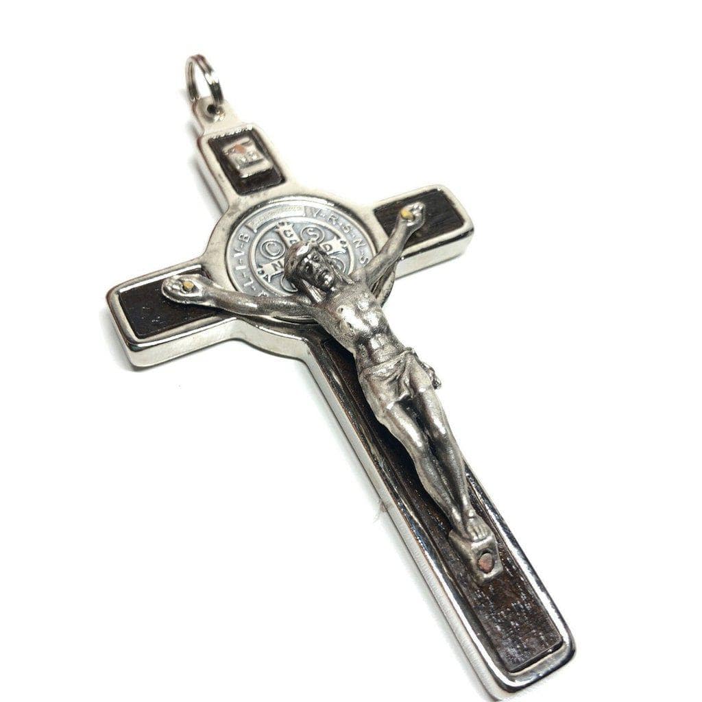 St. Benedict 3" Wood Crucifix - Exorcism -High Quality Cross Blessed By Pope | Catholically
