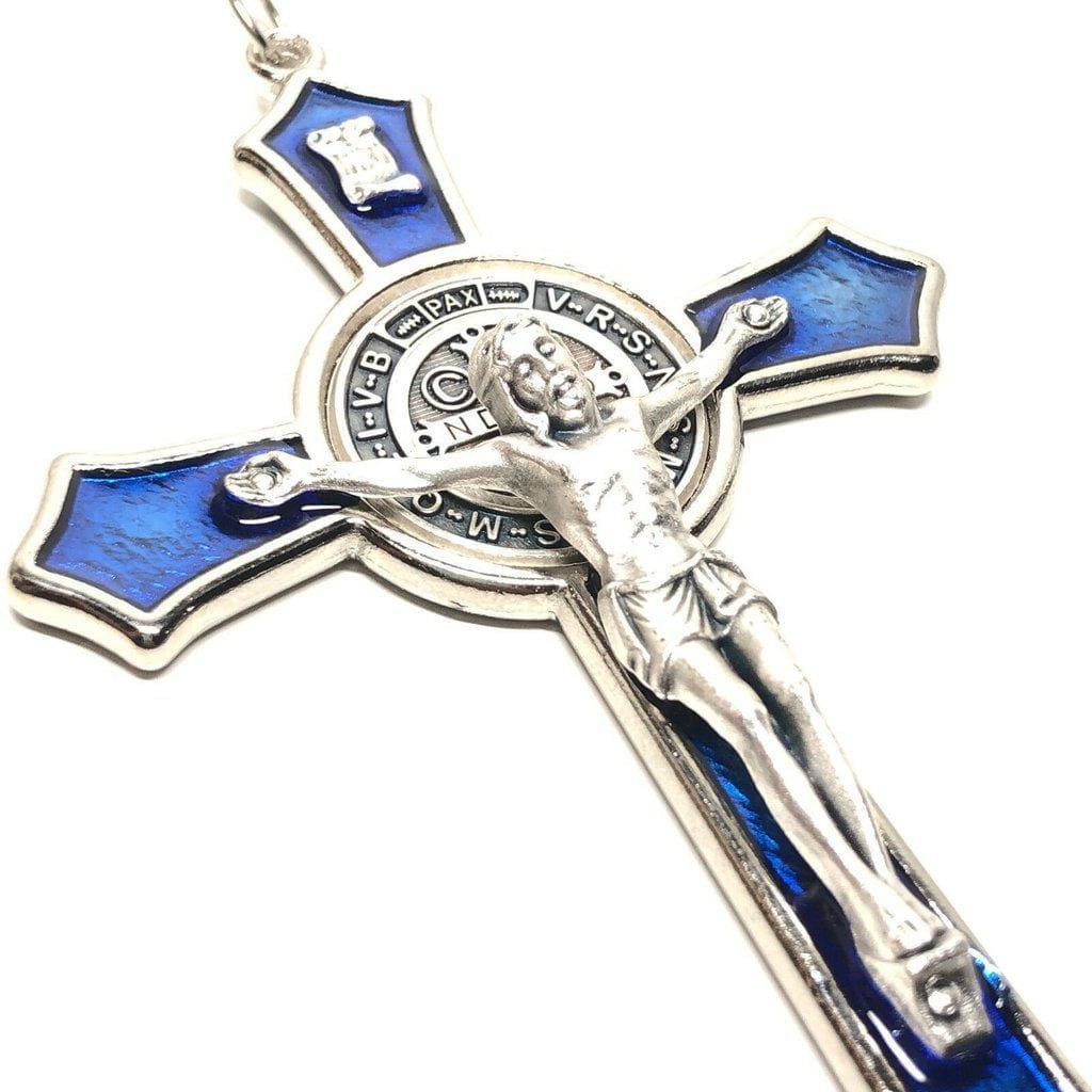 St. Benedict 4" 1/4 Blue Crucifix Exorcism Cross Blessed By Pope - San Benito | Catholically