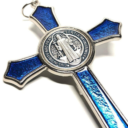 St. Benedict 4" 1/4 Blue Crucifix Exorcism Cross Blessed By Pope - San Benito | Catholically