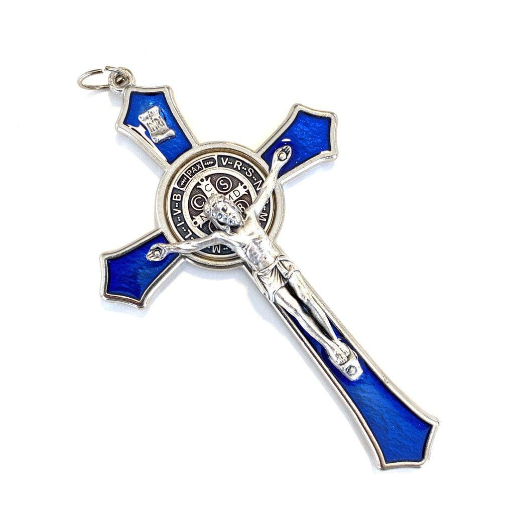 St. Benedict 4" 1/4 Blue Crucifix Exorcism Cross Blessed By Pope - San Benito | Catholically