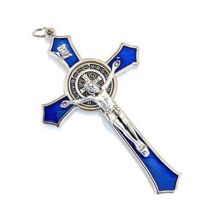 St. Benedict 4" 1/4 Blue Crucifix Exorcism Cross Blessed By Pope - San Benito | Catholically