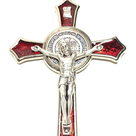 St. Benedict 4" 1/4 Red Crucifix Exorcism Cross Blessed By Pope -San Benito | Catholically