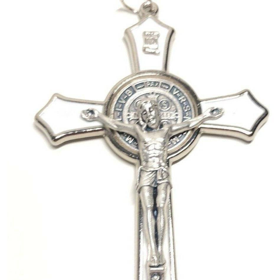 St. Benedict 4" 1/4 White Crucifix Exorcism Cross Blessed By Pope -San Benito | Catholically