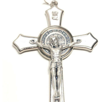 St. Benedict 4" 1/4 White Crucifix Exorcism Cross Blessed By Pope -San Benito | Catholically