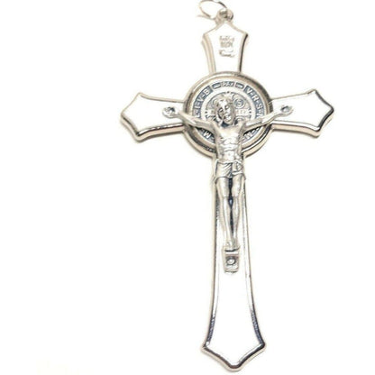St. Benedict 4" 1/4 White Crucifix Exorcism Cross Blessed By Pope -San Benito | Catholically