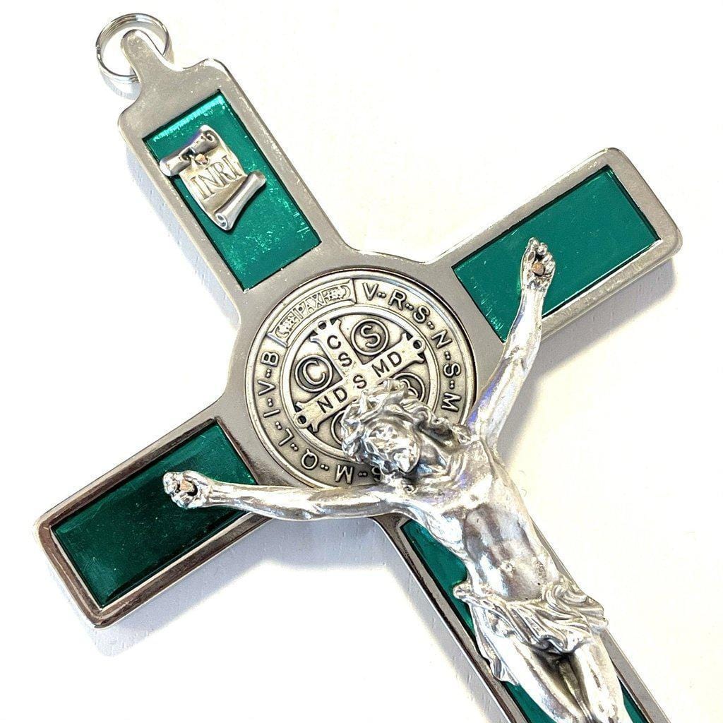 St. Benedict 6 1/4" Green Crucifix - Exorcism - Cross Blessed By Pope | Catholically