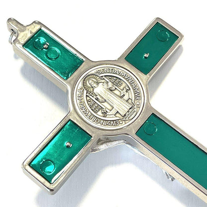 St. Benedict 6 1/4" Green Crucifix - Exorcism - Cross Blessed By Pope | Catholically