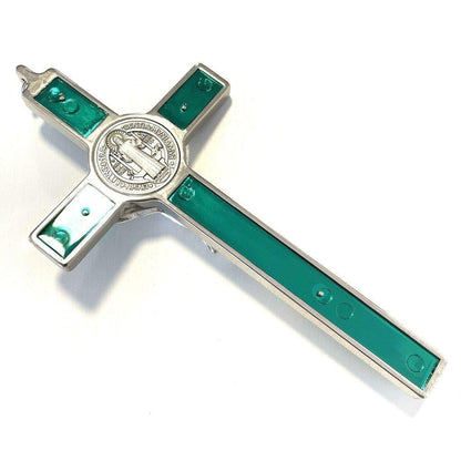 St. Benedict 6 1/4" Green Crucifix - Exorcism - Cross Blessed By Pope | Catholically