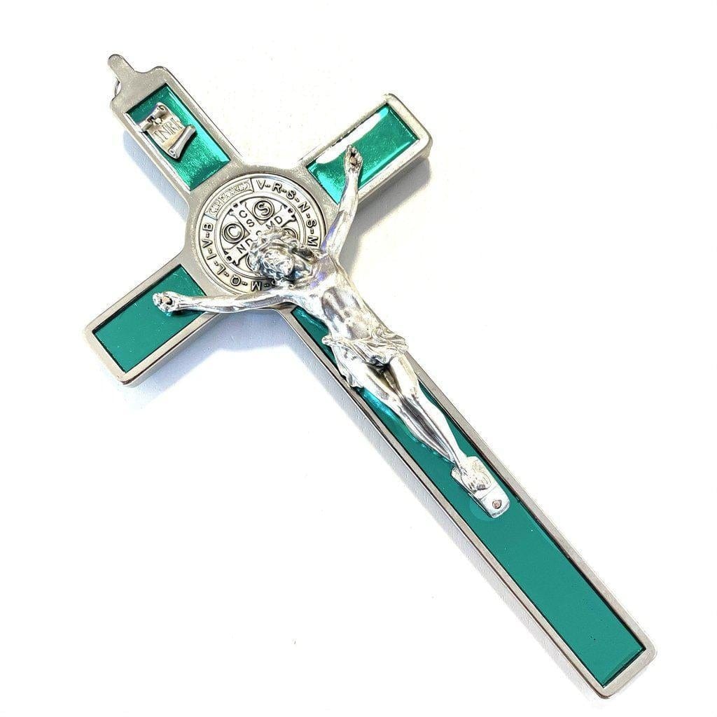 St. Benedict 6 1/4" Green Crucifix - Exorcism - Cross Blessed By Pope | Catholically