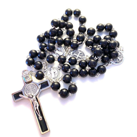 St. Benedict Black Wooden Rosary - Blessed By Pope - San Benito | Catholically