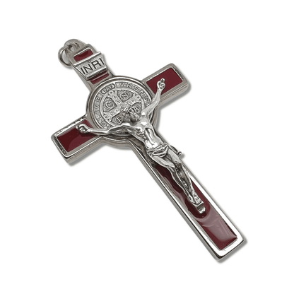 St. Benedict Cross - 3" Dark Red Crucifix - Exorcism - Blessed By Pope | Catholically