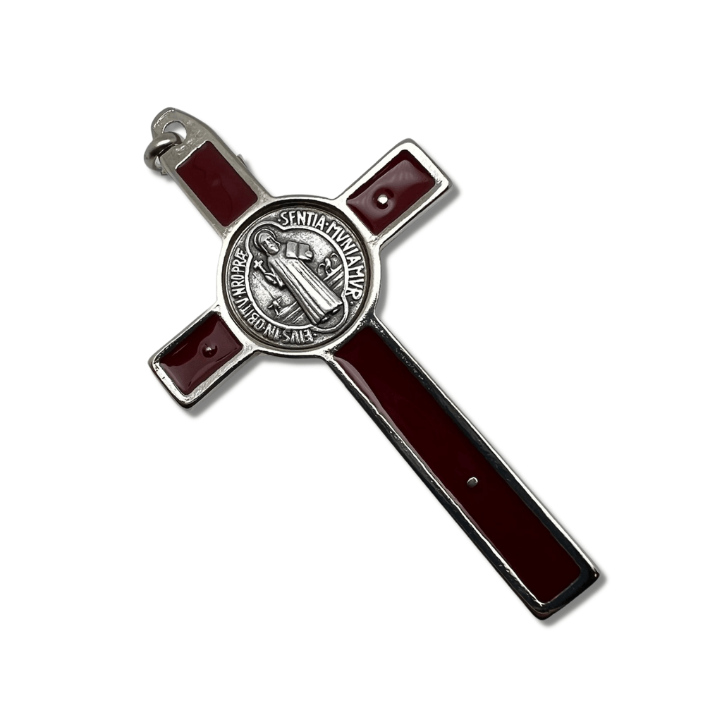 St. Benedict Cross - 3" Dark Red Crucifix - Exorcism - Blessed By Pope | Catholically