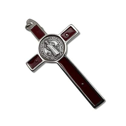 St. Benedict Cross - 3" Dark Red Crucifix - Exorcism - Blessed By Pope | Catholically