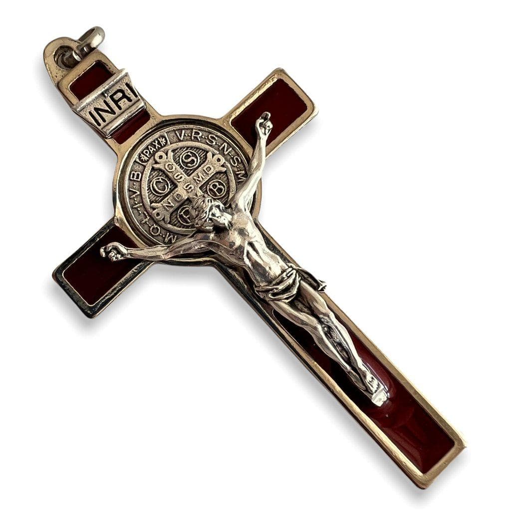 St. Benedict Cross - 3" Dark Red Crucifix - Exorcism - Blessed By Pope | Catholically