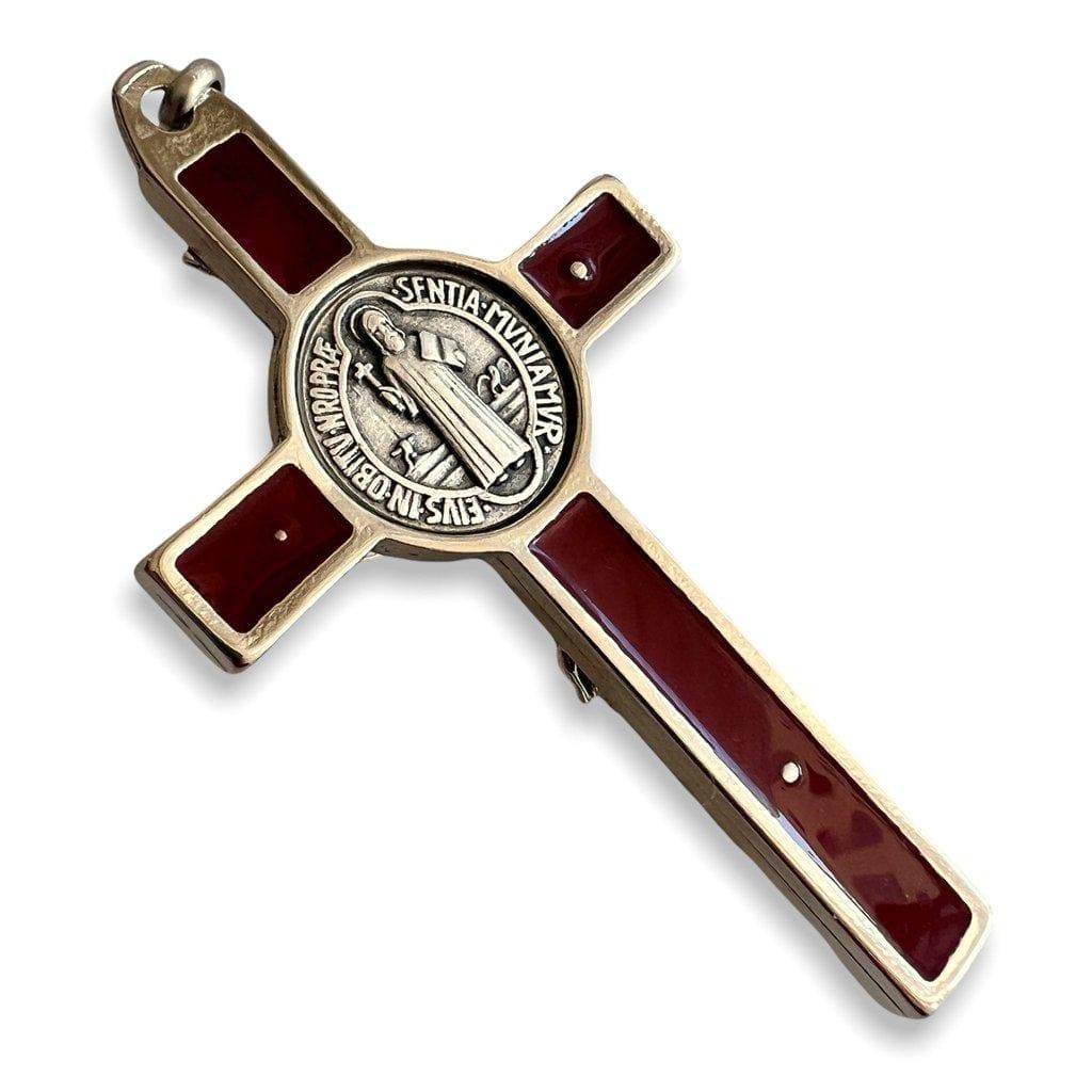 St. Benedict Cross - 3" Dark Red Crucifix - Exorcism - Blessed By Pope | Catholically