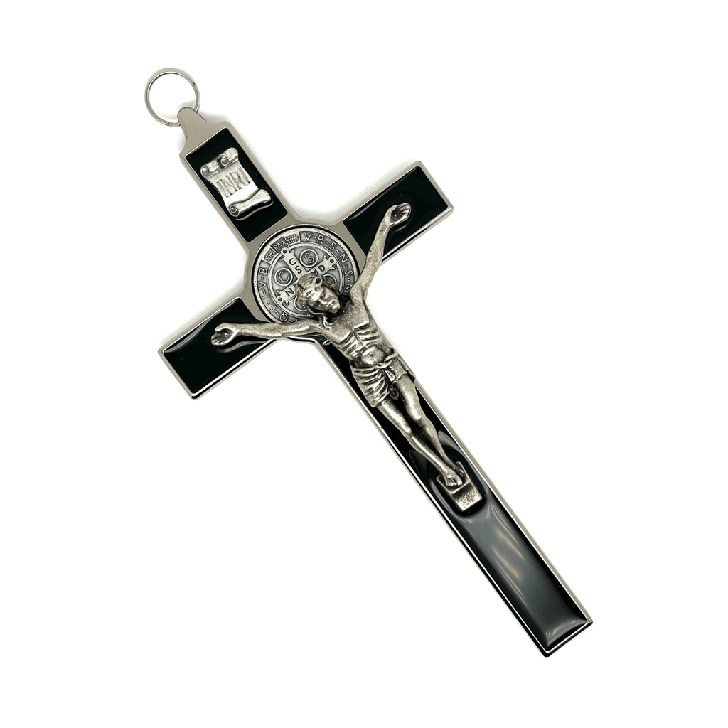 St. Benedict Crucifix - Black 7.5" Home Protection Cross | Catholically