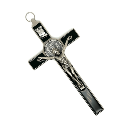 St. Benedict Crucifix - Black 7.5" Home Protection Cross | Catholically
