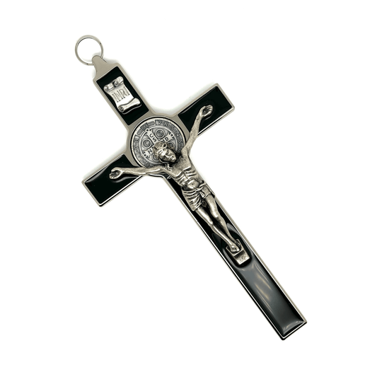 St. Benedict Crucifix - Black 7.5" Home Protection Cross | Catholically
