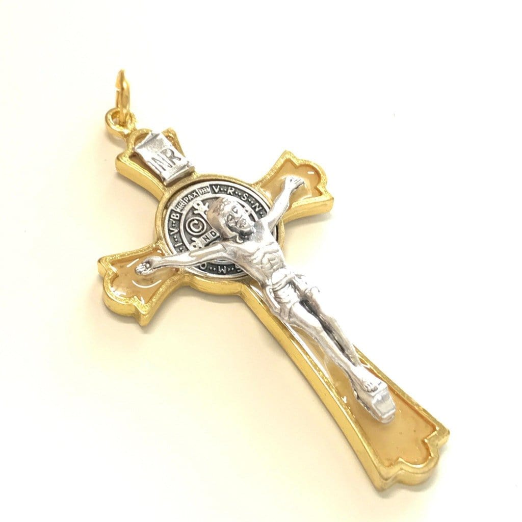 St. Benedict Golden 2" Crucifix - Exorcism Cross - Blessed By Pope -San Benito | Catholically