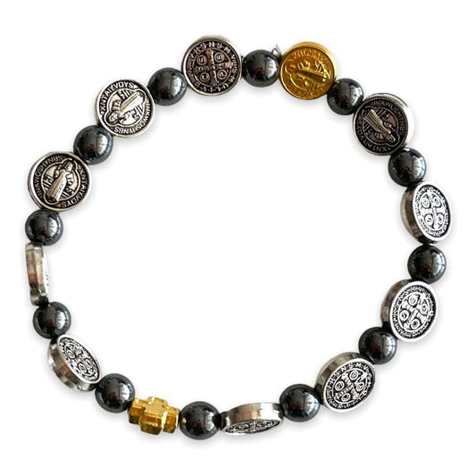 St. Benedict Hematite Stretchable Bracelet - Exorcism  - Blessed By Pope | Catholically