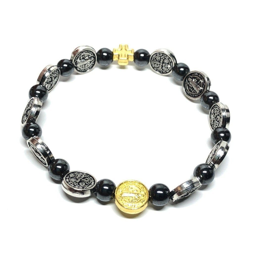 St. Benedict Hematite Stretchable Bracelet - Exorcism  - Blessed By Pope | Catholically