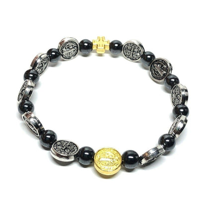 St. Benedict Hematite Stretchable Bracelet - Exorcism  - Blessed By Pope | Catholically