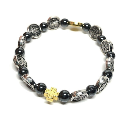 St. Benedict Hematite Stretchable Bracelet - Exorcism  - Blessed By Pope | Catholically