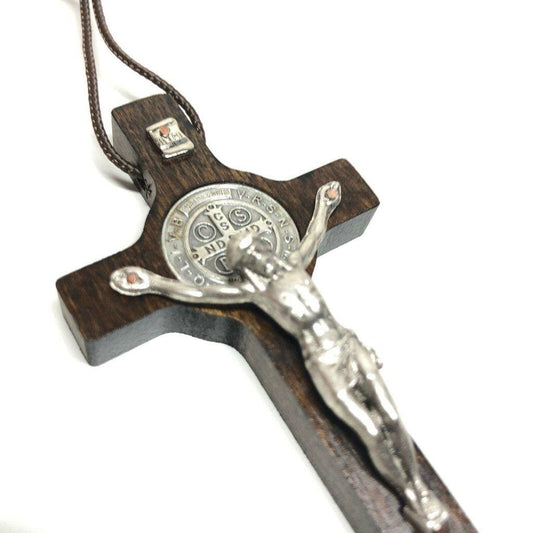 St. Benedict High Quality 3" Dark Wood Crucifix - Exorcism - Pectoral Cross | Catholically