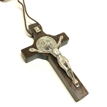 St. Benedict High Quality 3" Dark Wood Crucifix - Exorcism - Pectoral Cross | Catholically