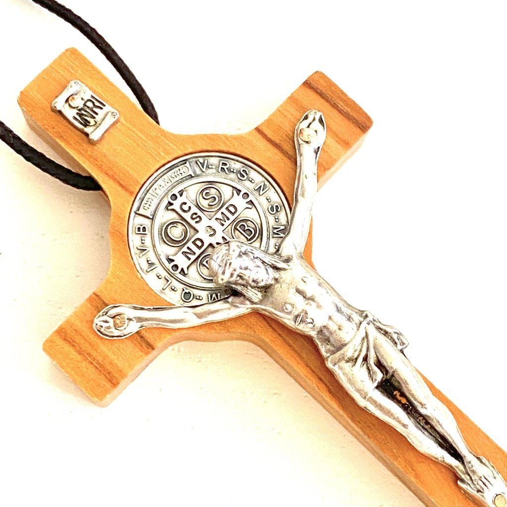 St. Benedict High Quality 3" Olive Wood Crucifix - Exorcism - Pectoral Cross | Catholically