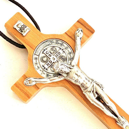 St. Benedict High Quality 3" Olive Wood Crucifix - Exorcism - Pectoral Cross | Catholically