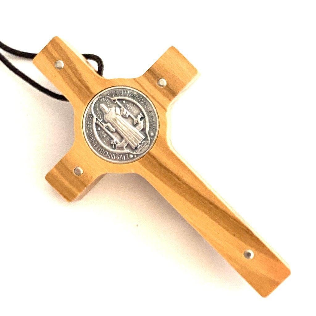 St. Benedict High Quality 3" Olive Wood Crucifix - Exorcism - Pectoral Cross | Catholically