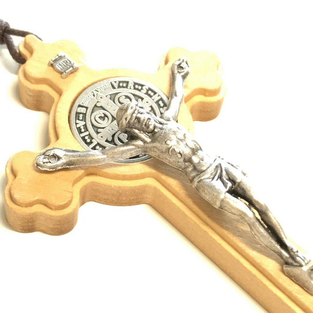 St. Benedict High Quality 3" Wood Crucifix - Exorcism - Pectoral Cross | Catholically