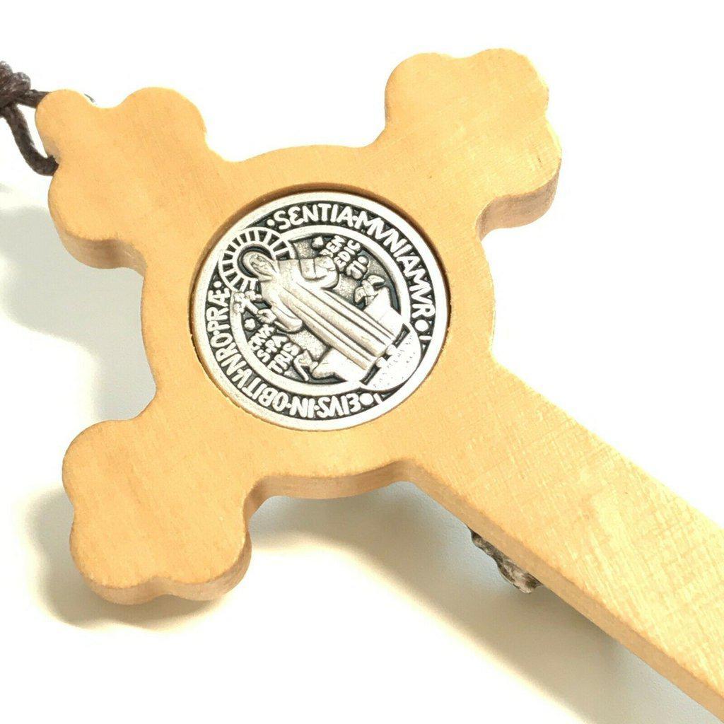 St. Benedict High Quality 3" Wood Crucifix - Exorcism - Pectoral Cross | Catholically