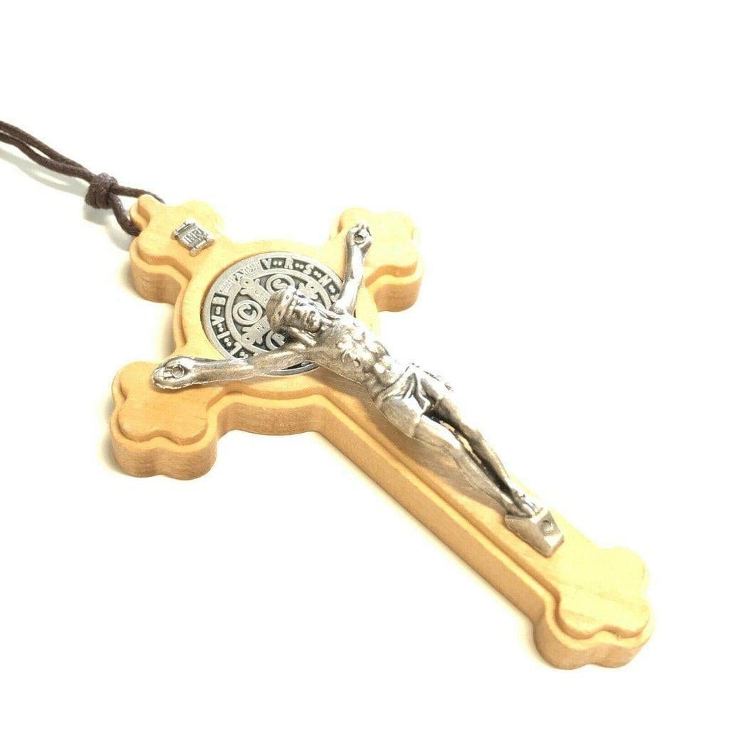 St. Benedict High Quality 3" Wood Crucifix - Exorcism - Pectoral Cross | Catholically