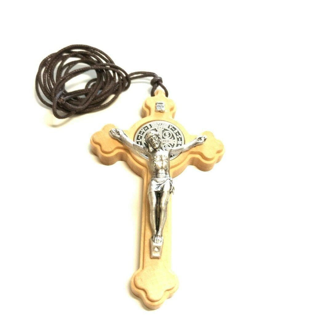 St. Benedict High Quality 3" Wood Crucifix - Exorcism - Pectoral Cross | Catholically