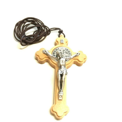 St. Benedict High Quality 3" Wood Crucifix - Exorcism - Pectoral Cross | Catholically