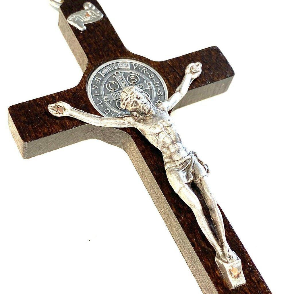 St. Benedict High Quality 4" 1/2 Dark Wood Crucifix - Exorcism - Pectoral Cross | Catholically