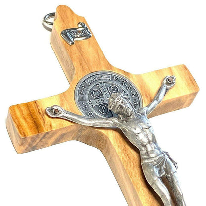 St. Benedict High Quality 4" 1/2 Honey Wood Crucifix - Exorcism - Pectoral Cross | Catholically