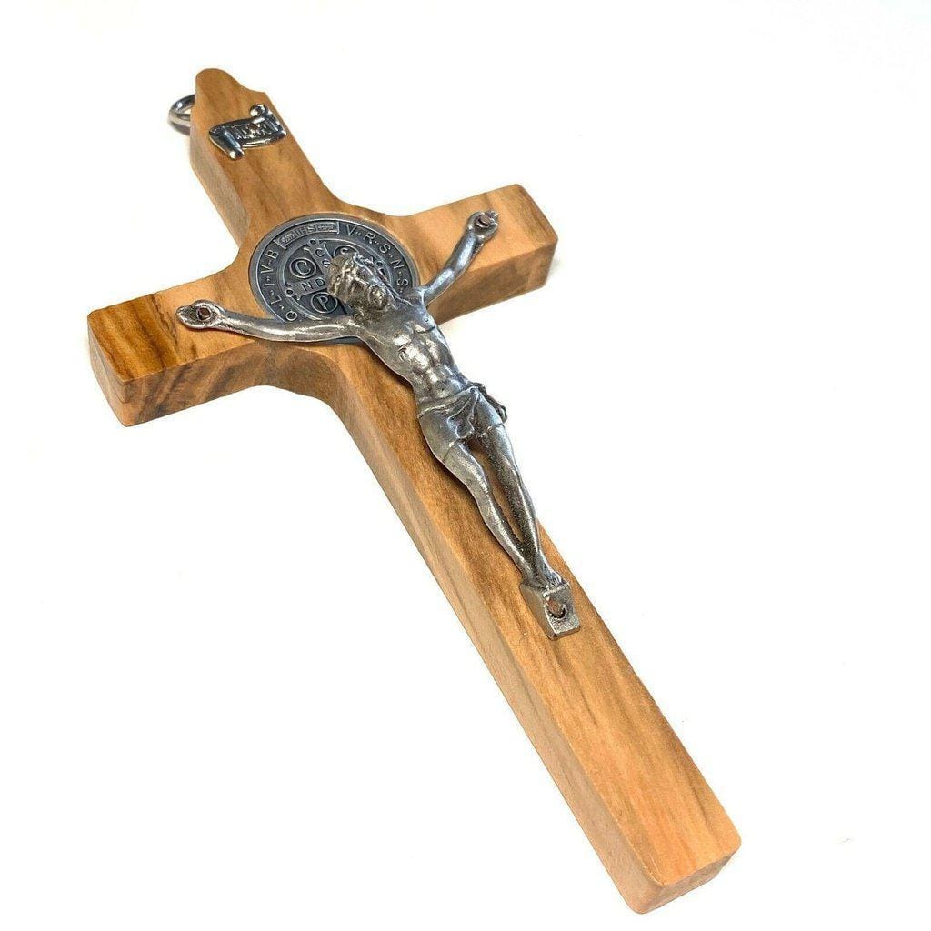 St. Benedict High Quality 4" 1/2 Honey Wood Crucifix - Exorcism - Pectoral Cross | Catholically