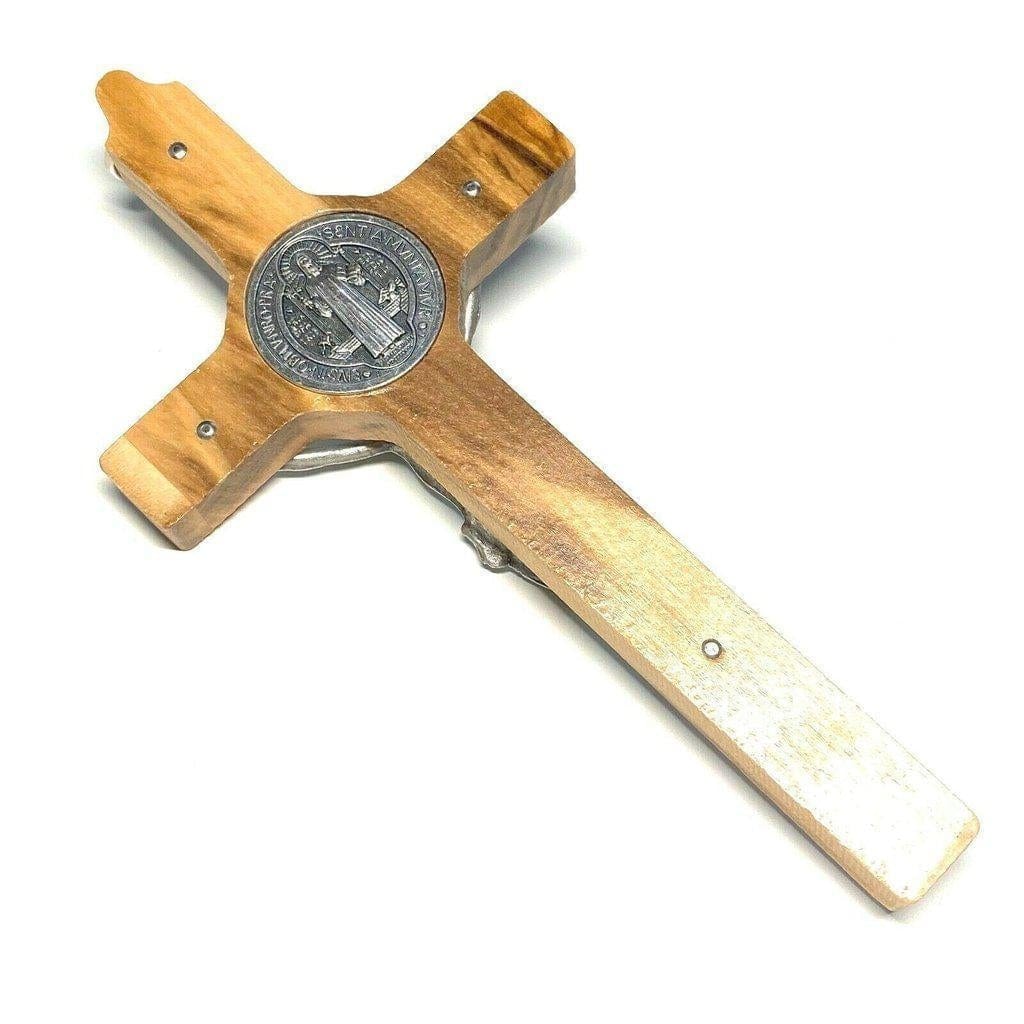 St. Benedict High Quality 4" 1/2 Honey Wood Crucifix - Exorcism - Pectoral Cross | Catholically