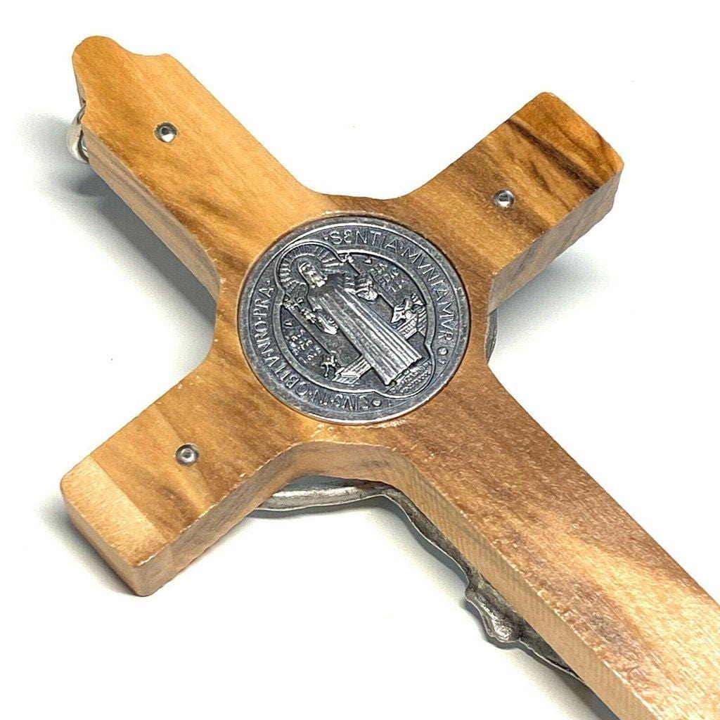 St. Benedict High Quality 4" 1/2 Honey Wood Crucifix - Exorcism - Pectoral Cross | Catholically