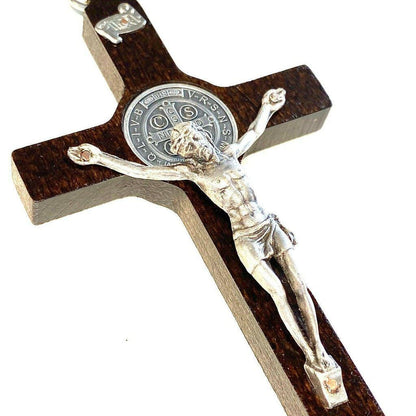 St. Benedict High Quality 7" 1/2 Dark Wood Crucifix - Exorcism - Pectoral Cross | Catholically