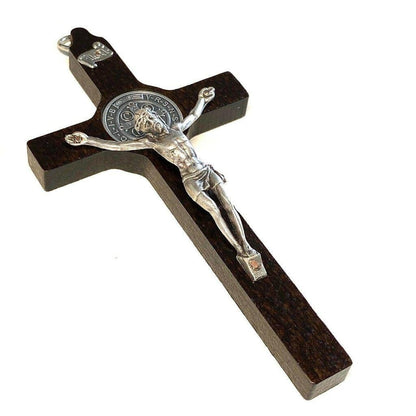 St. Benedict High Quality 7" 1/2 Dark Wood Crucifix - Exorcism - Pectoral Cross | Catholically
