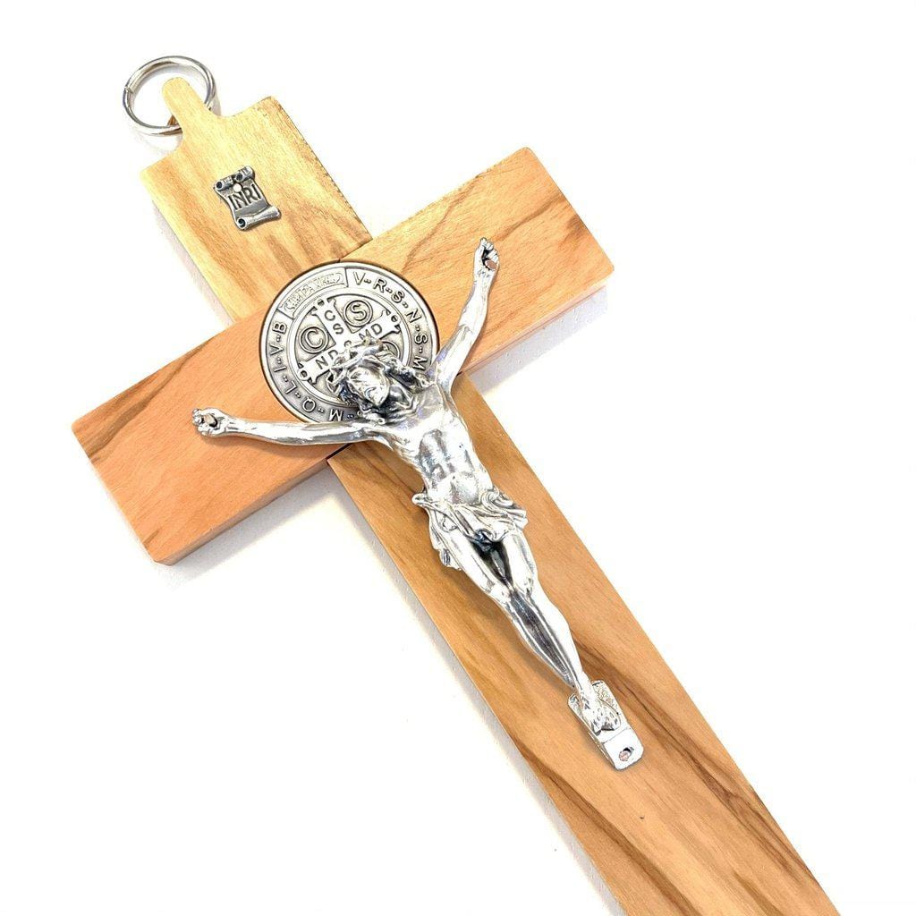 St. Benedict High Quality 8" Honey Wood Crucifix - Exorcism - Pectoral Cross | Catholically
