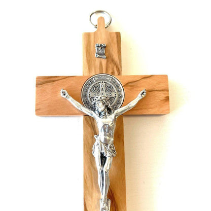 St. Benedict High Quality 8" Honey Wood Crucifix - Exorcism - Pectoral Cross | Catholically