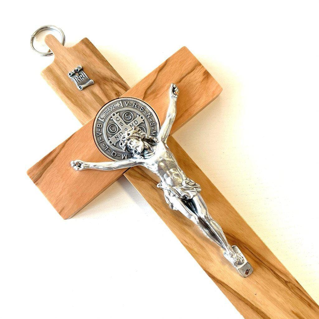 St. Benedict High Quality 8" Honey Wood Crucifix - Exorcism - Pectoral Cross | Catholically