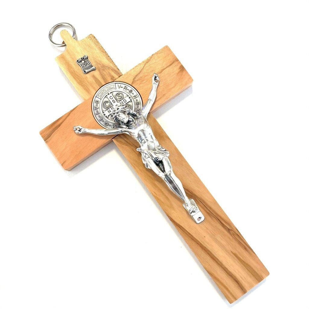 St. Benedict High Quality 8" Honey Wood Crucifix - Exorcism - Pectoral Cross | Catholically