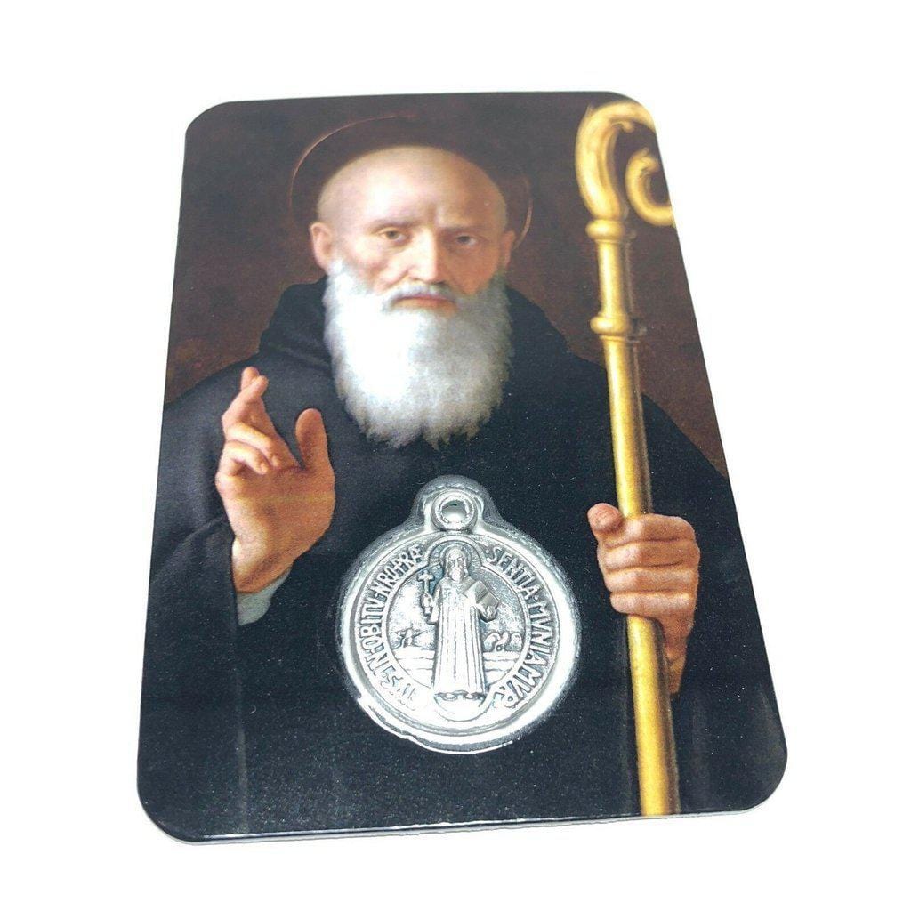 St. Benedict Holy Card With Embedded Medal - Exorcism - San Benito | Catholically