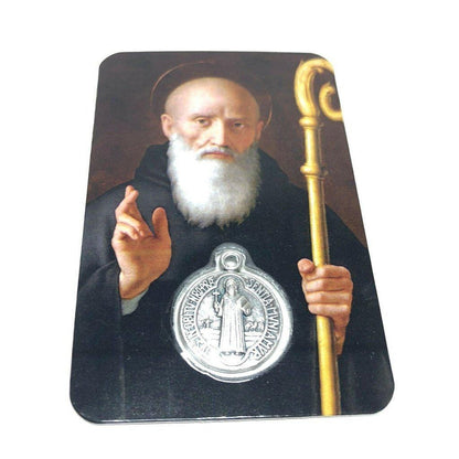 St. Benedict Holy Card With Embedded Medal - Exorcism - San Benito | Catholically
